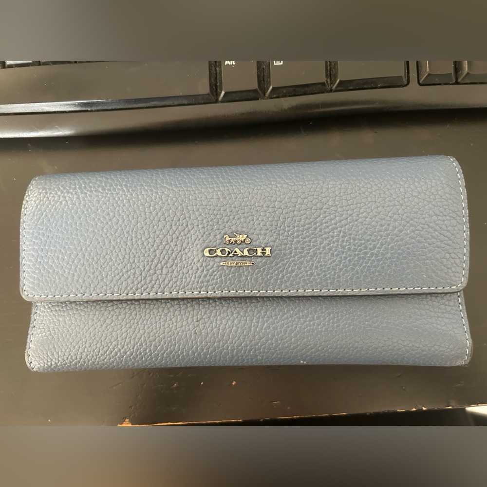 Coach Blue Leather Trifold Wallet